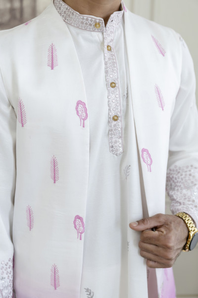Ombre Embroidered High Neck Jacket In Pink