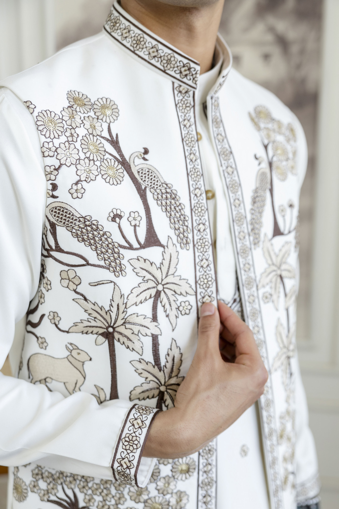 Embroidered Koti Kurta Set In White
