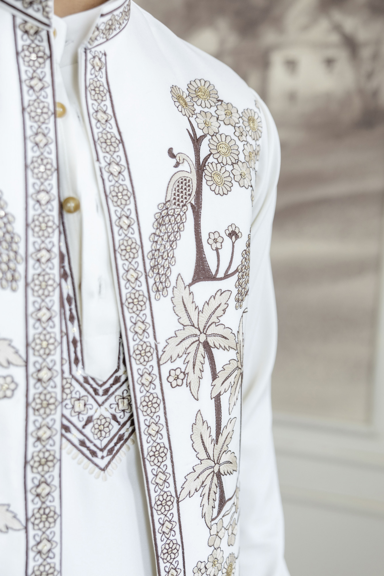 Embroidered Koti Kurta Set In White