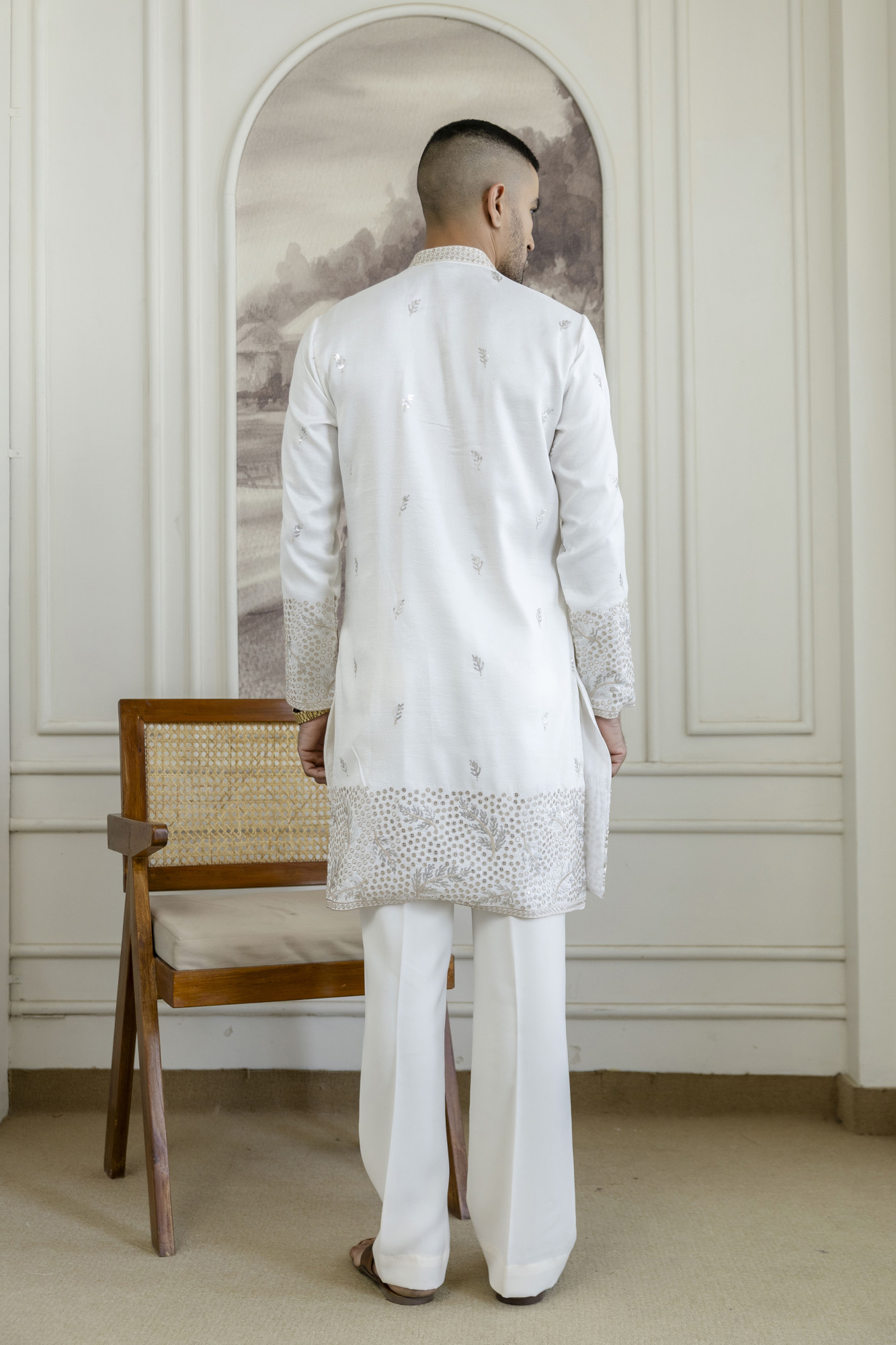 Embroidered Daman Work Kurta In Brown