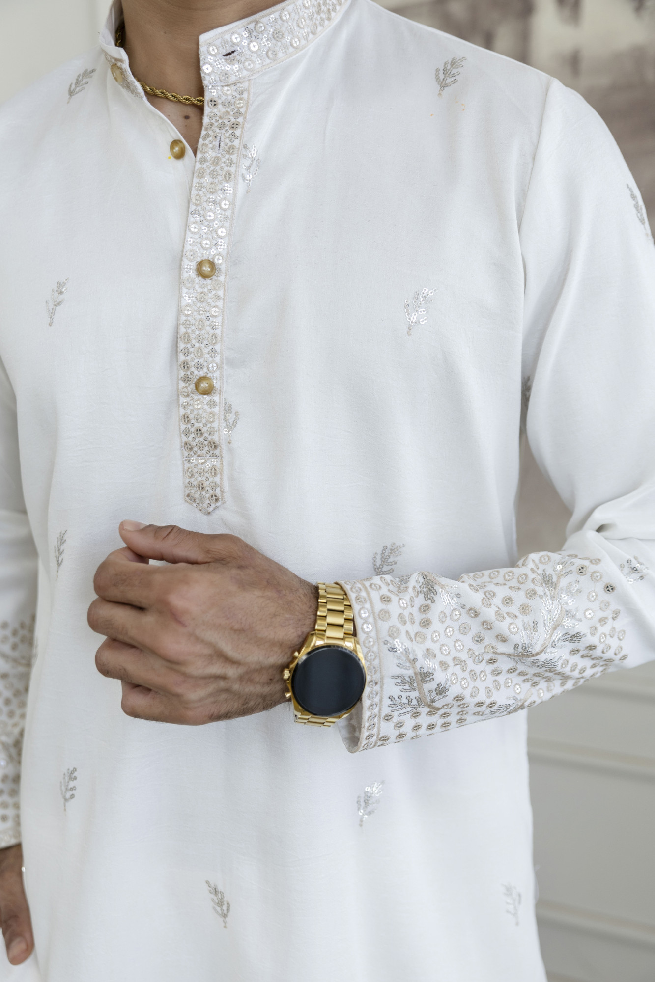 Embroidered Daman Work Kurta In Brown