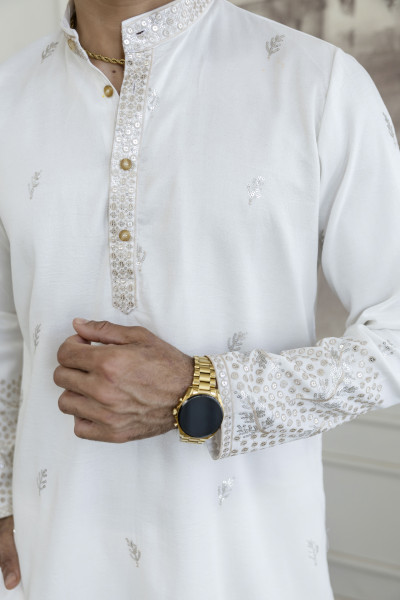 Embroidered Daman Work Kurta In Brown