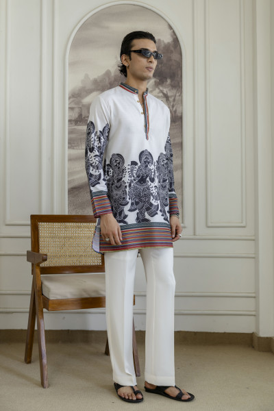 Printed Kurta In White
