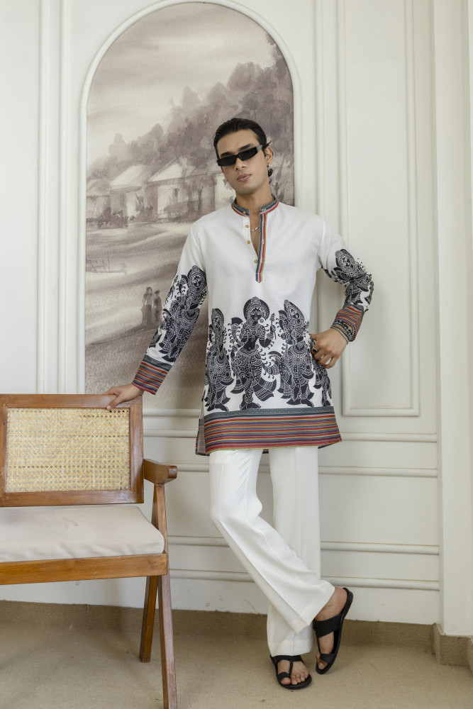 Image of Printed Kurta In White
