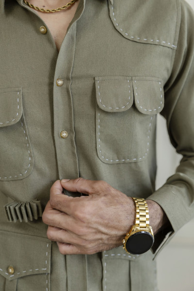 Linen Hunting Shacket In Olive
