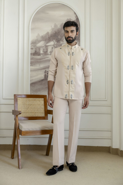 Japanese Open Shirt Kurta In Beige