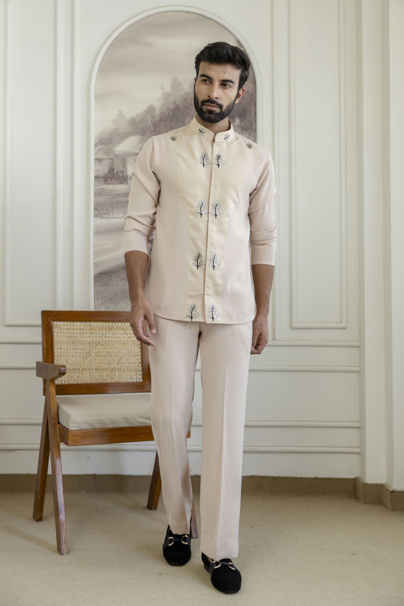 Japanese Open Shirt Kurta In Beige