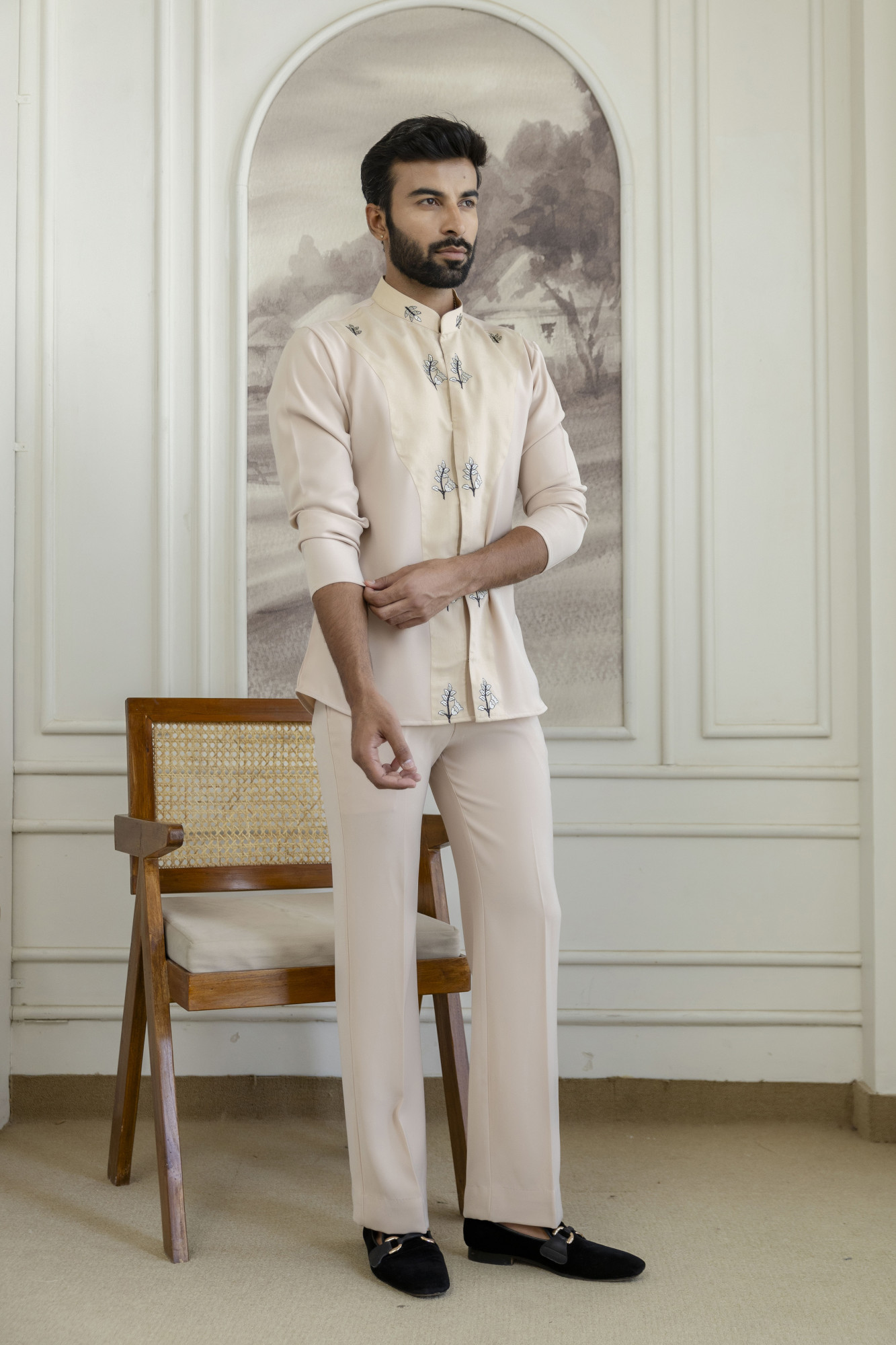 Japanese Open Shirt Kurta In Beige