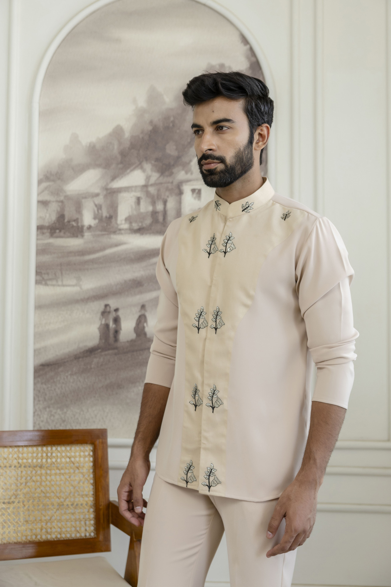 Japanese Open Shirt Kurta In Beige