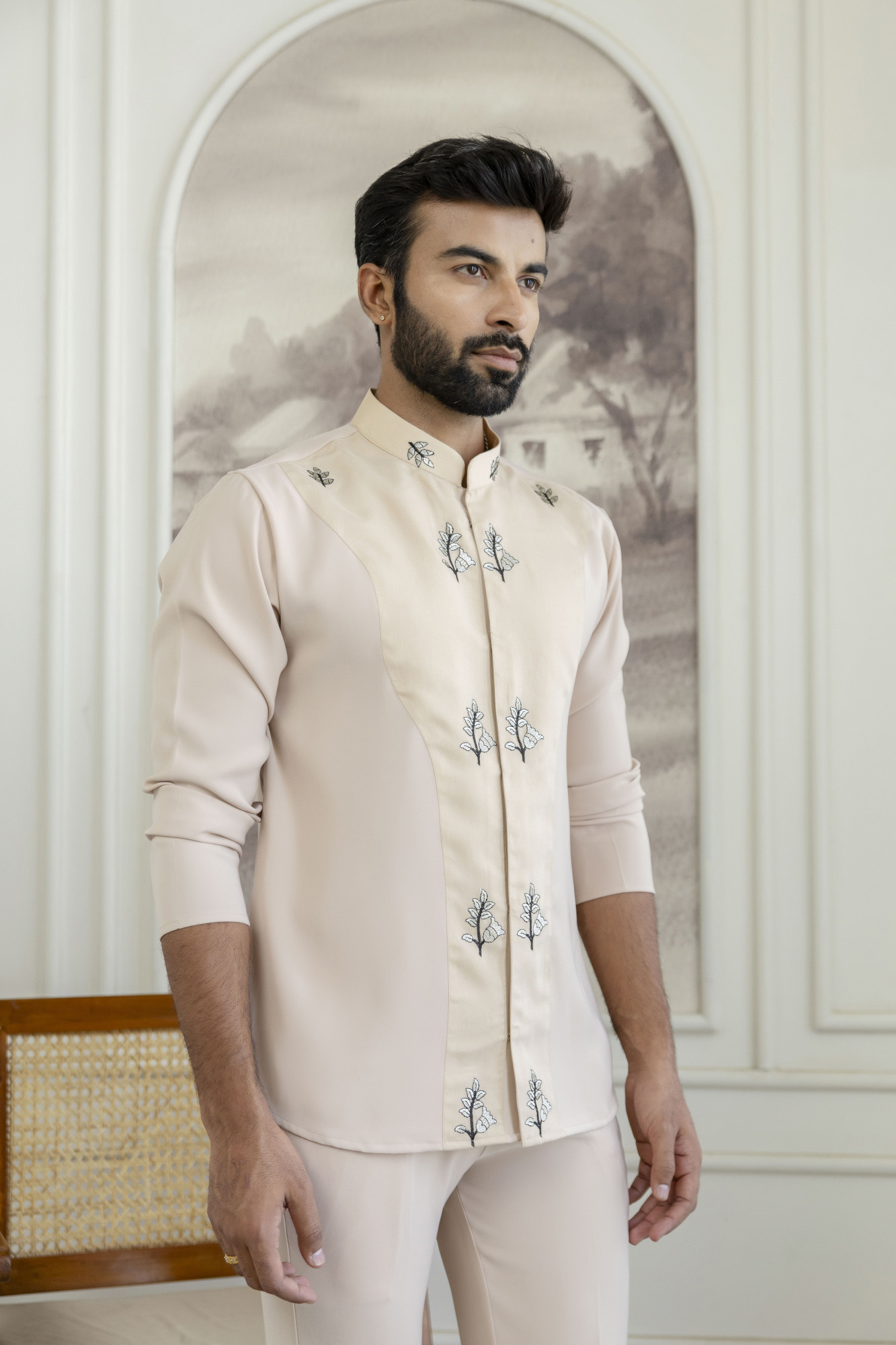 Japanese Open Shirt Kurta In Beige