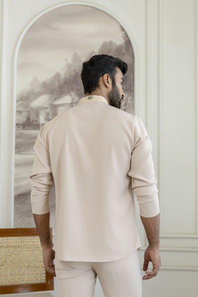 Japanese Open Shirt Kurta In Beige