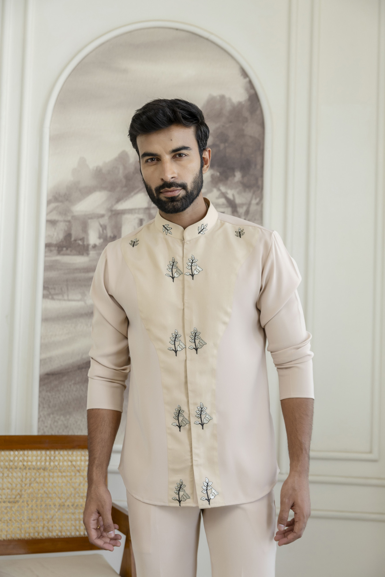 Japanese Open Shirt Kurta In Beige