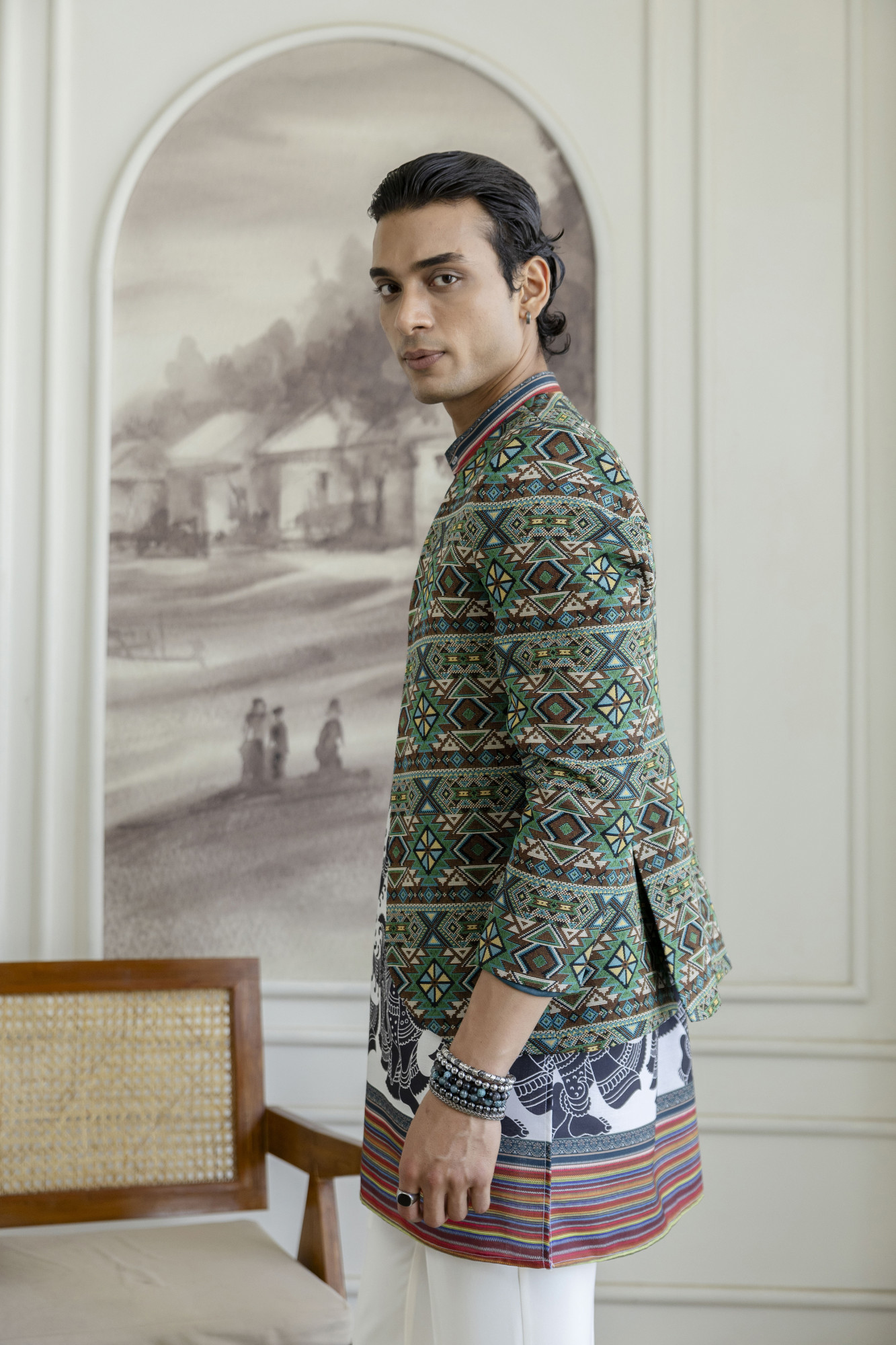 Printed Teri Kimono Jacket In Green