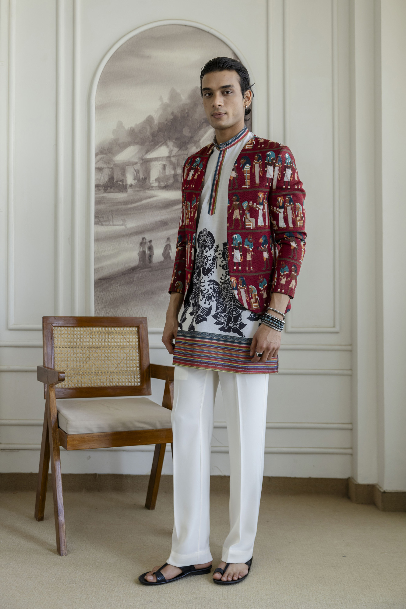 Printed Teri Kimono Jacket In Red