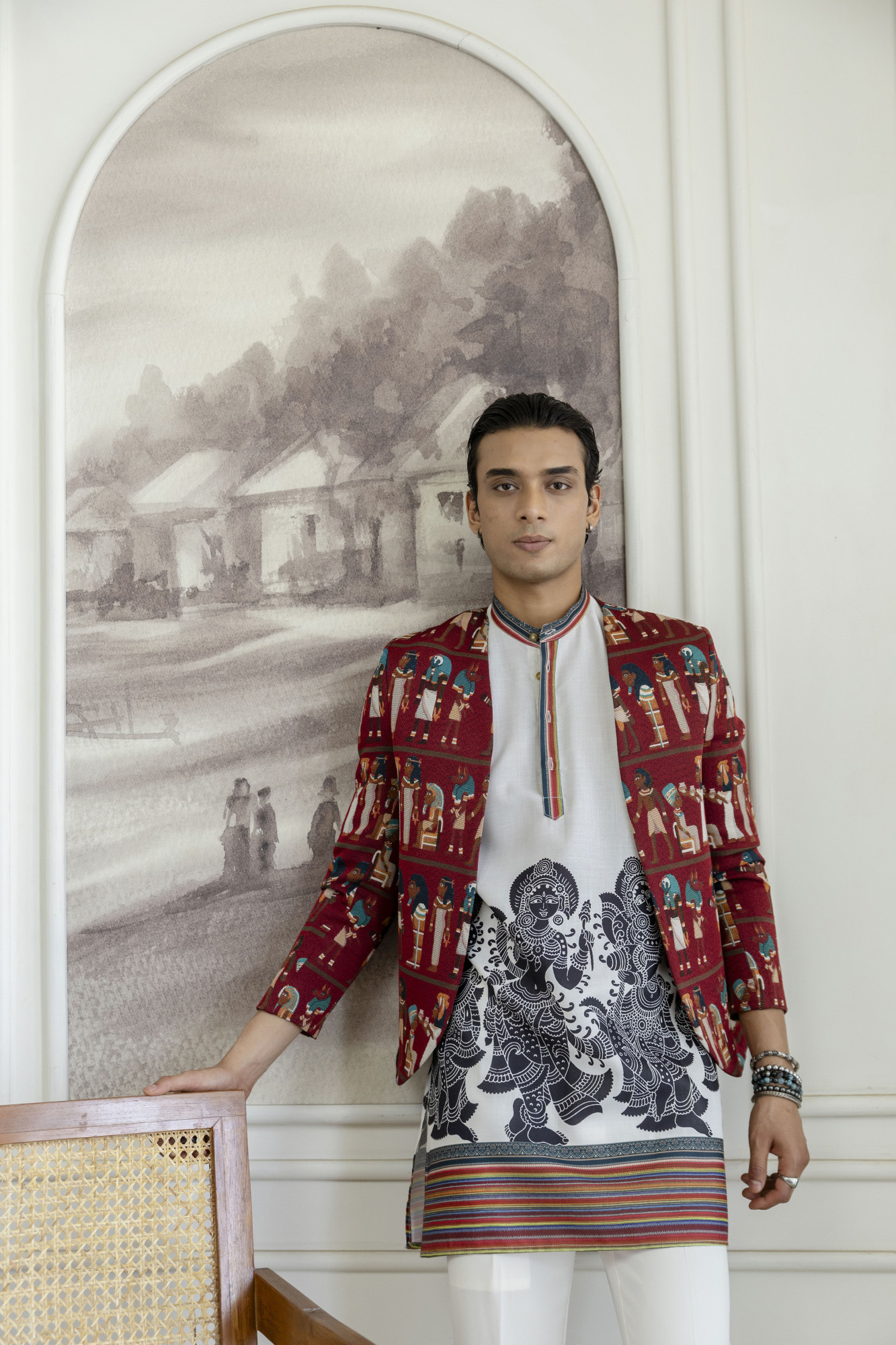 Printed Teri Kimono Jacket In Red