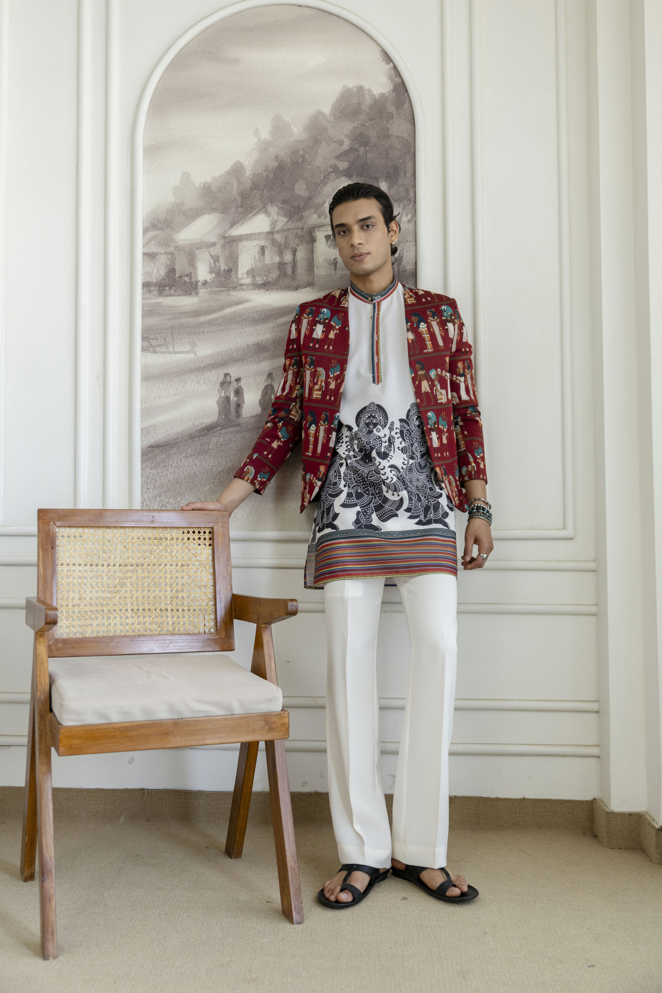 Printed Teri Kimono Jacket In Red