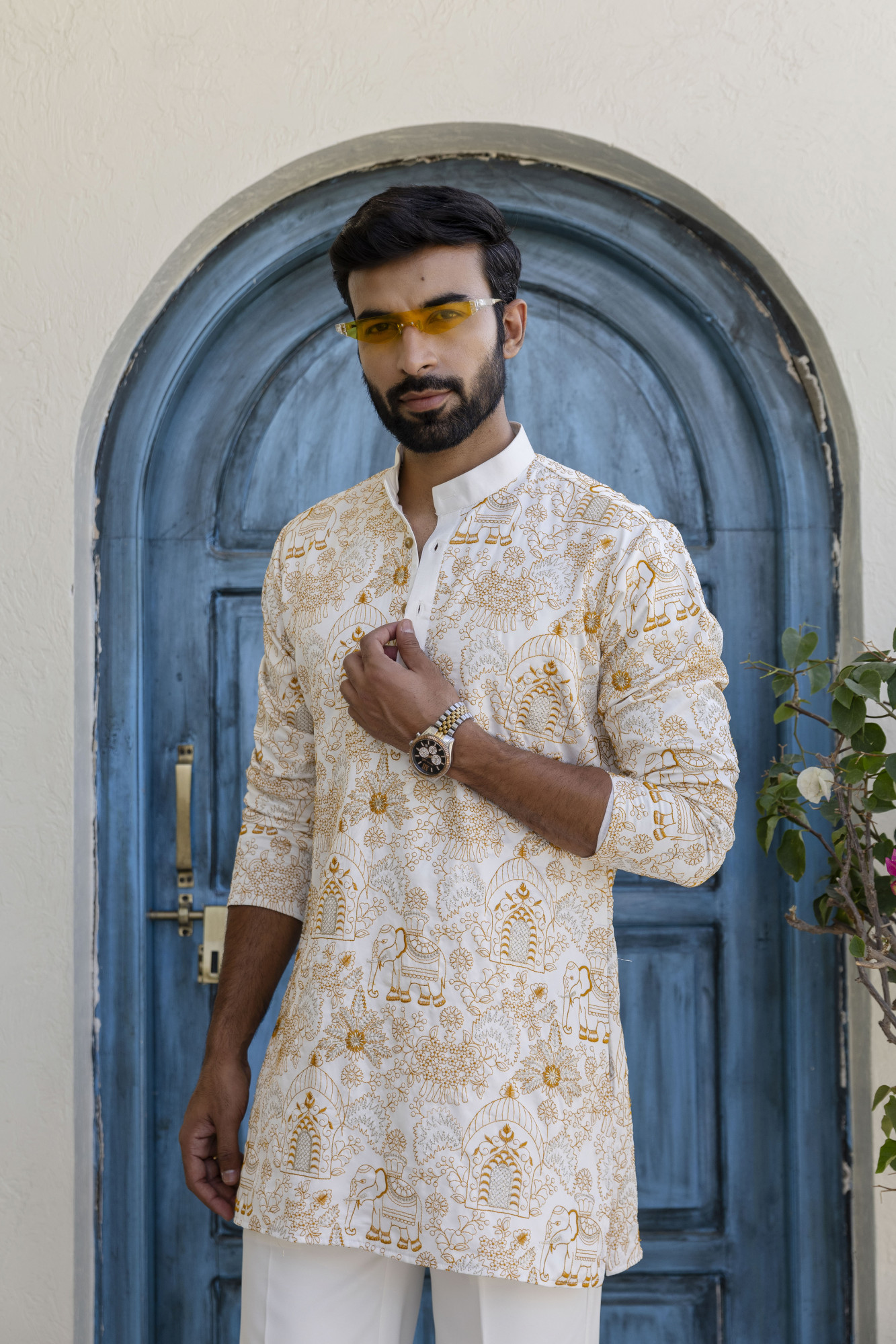 Embroidered Short Kurta In Yellow