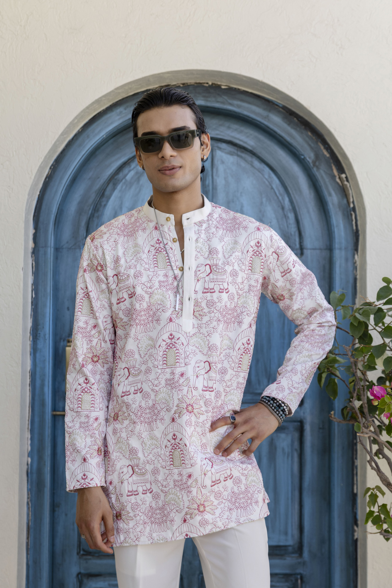 Embroidered Short Kurta In Pink
