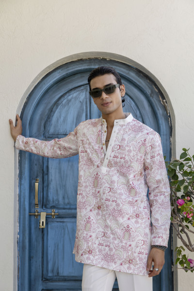 Embroidered Short Kurta In Pink