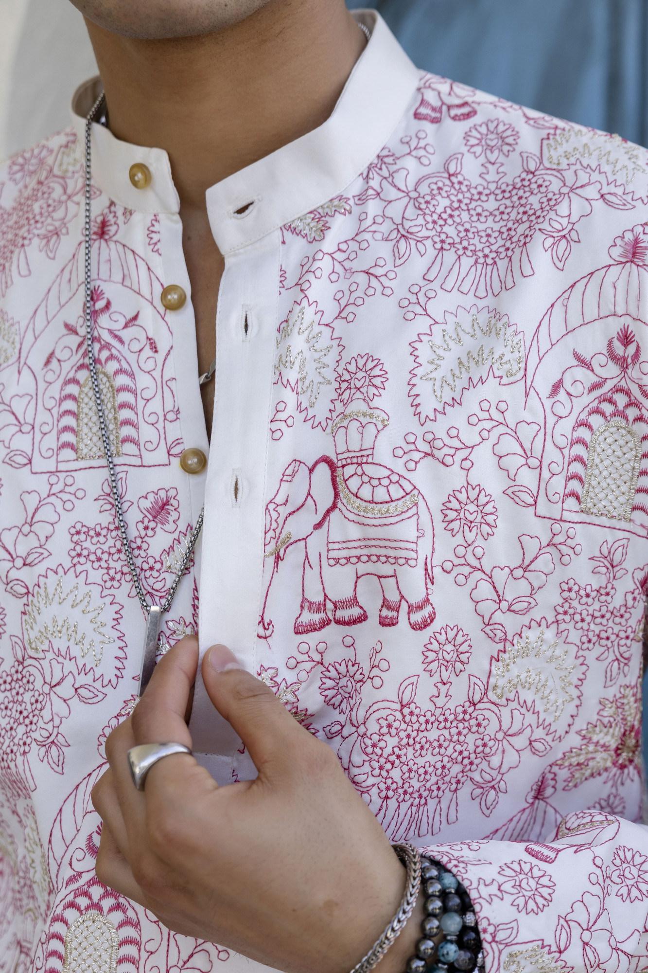 Embroidered Short Kurta In Pink