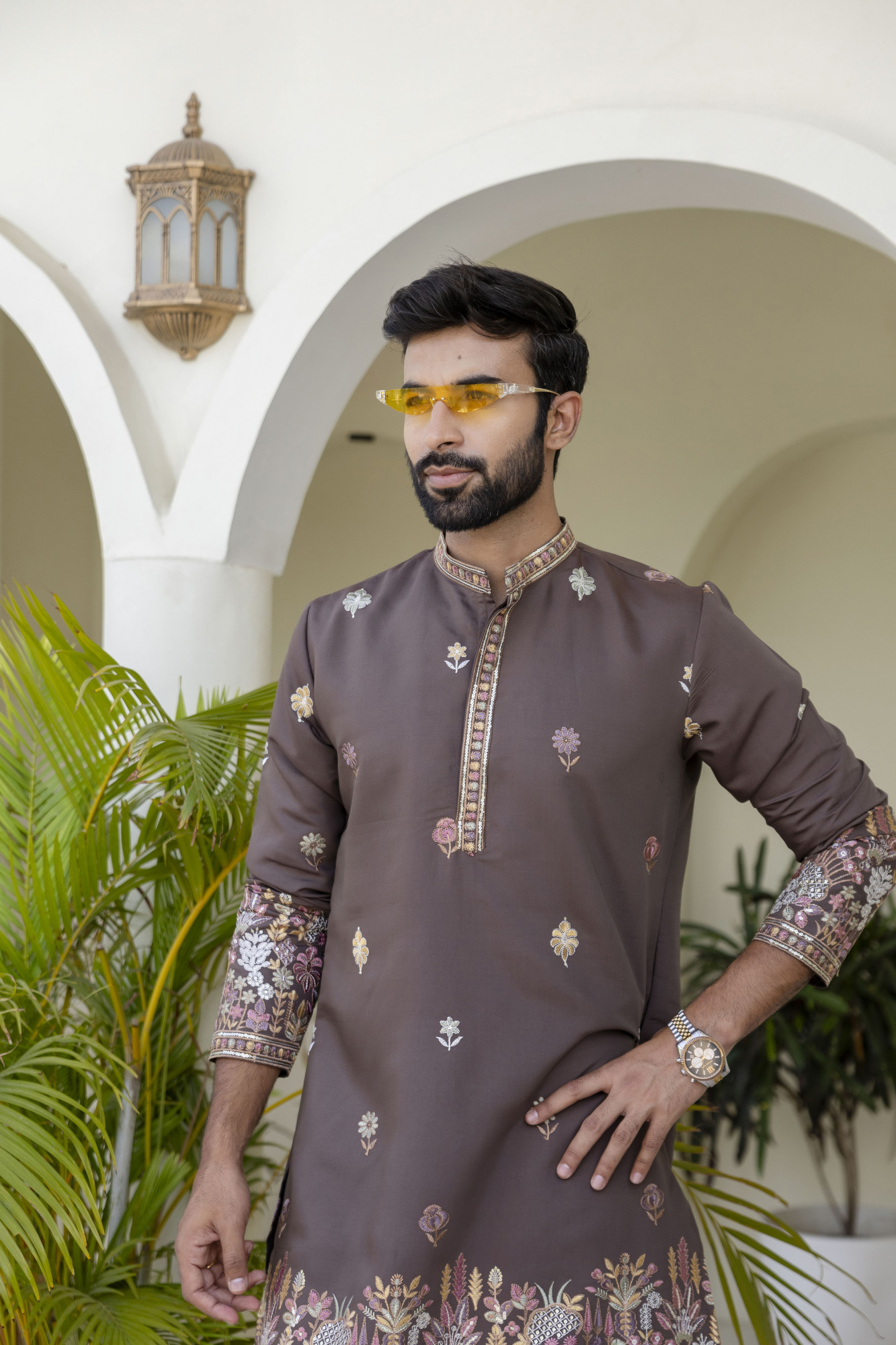 Embroidered Kurta In Chocolate