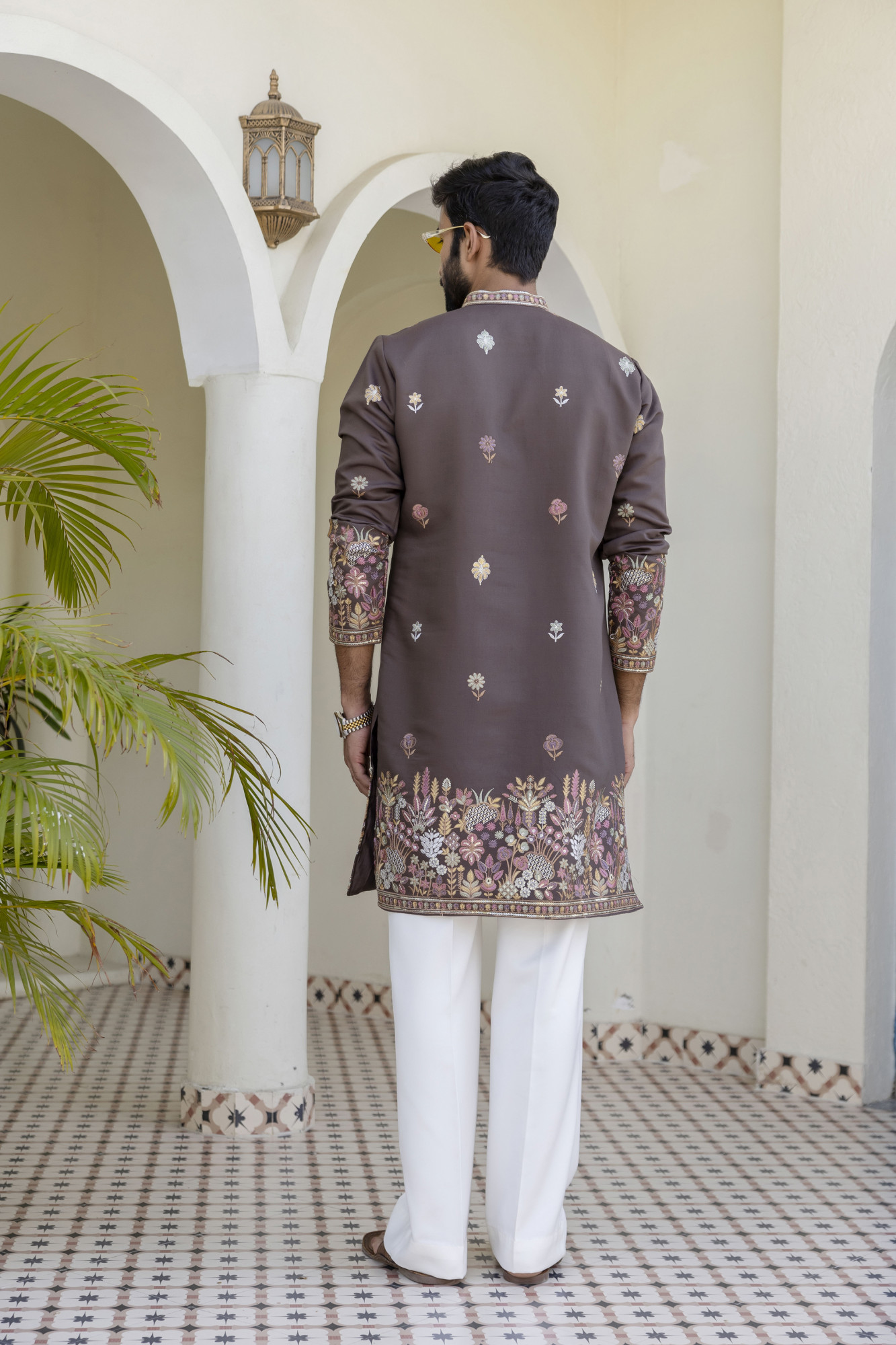 Embroidered Kurta In Chocolate