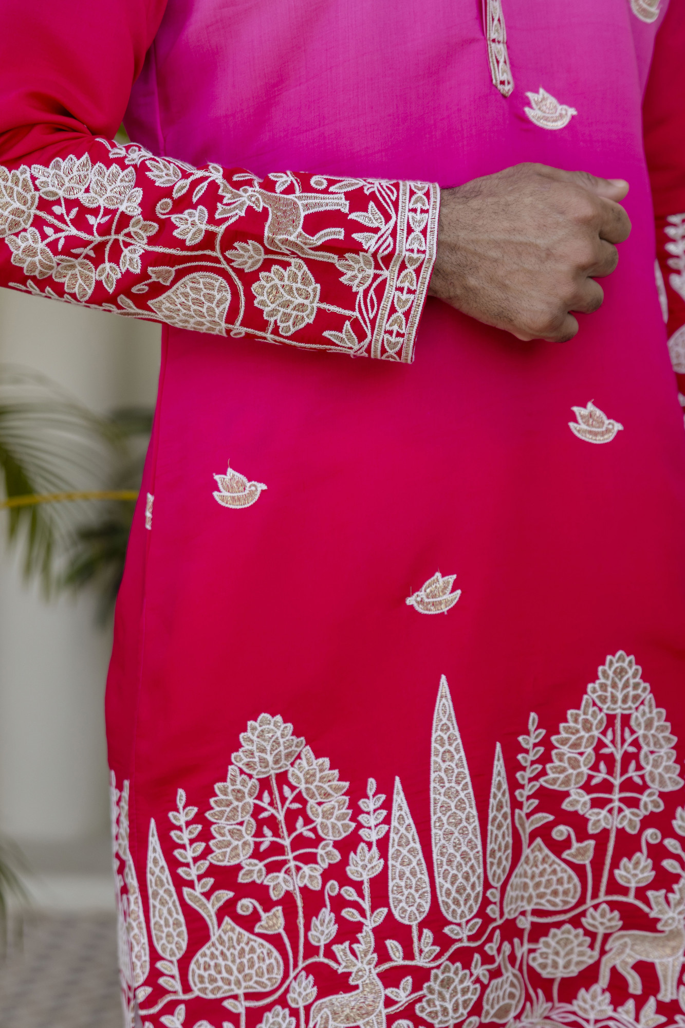 Ombre Foil Embroidered Kurta In Pink