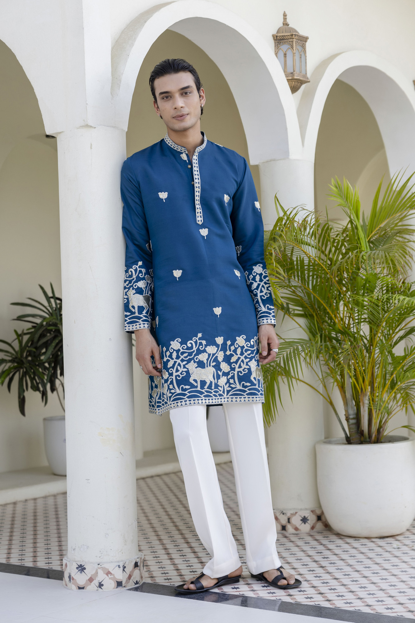 Foil Embroidered Kurta In Blue