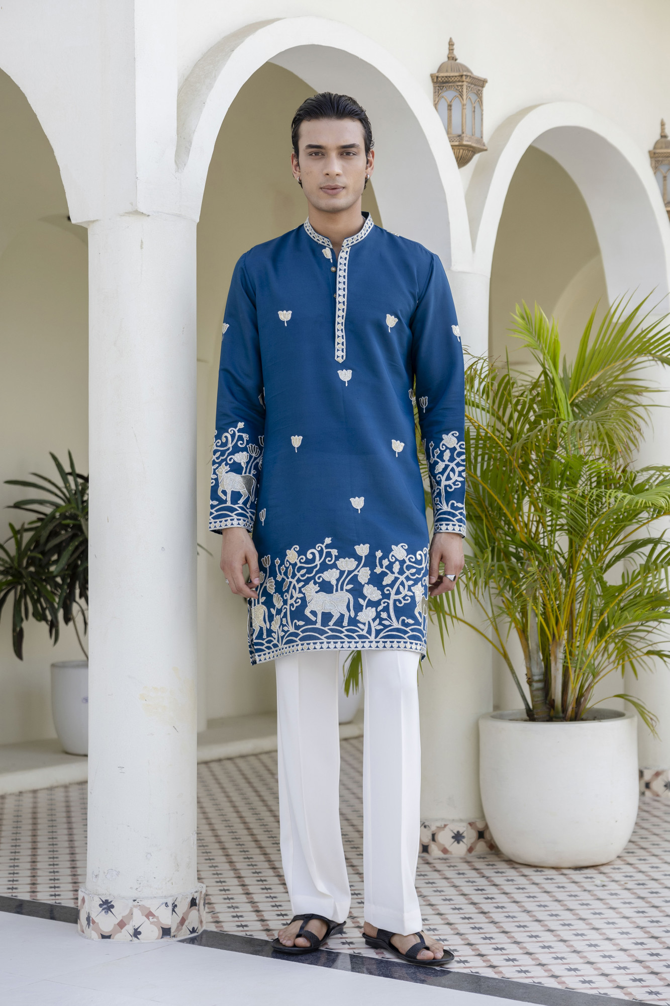 Foil Embroidered Kurta In Blue