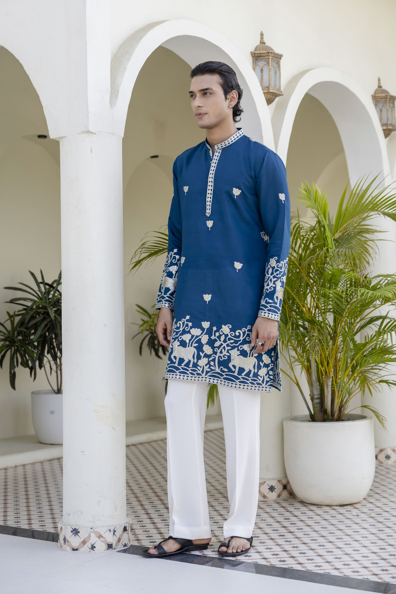 Foil Embroidered Kurta In Blue