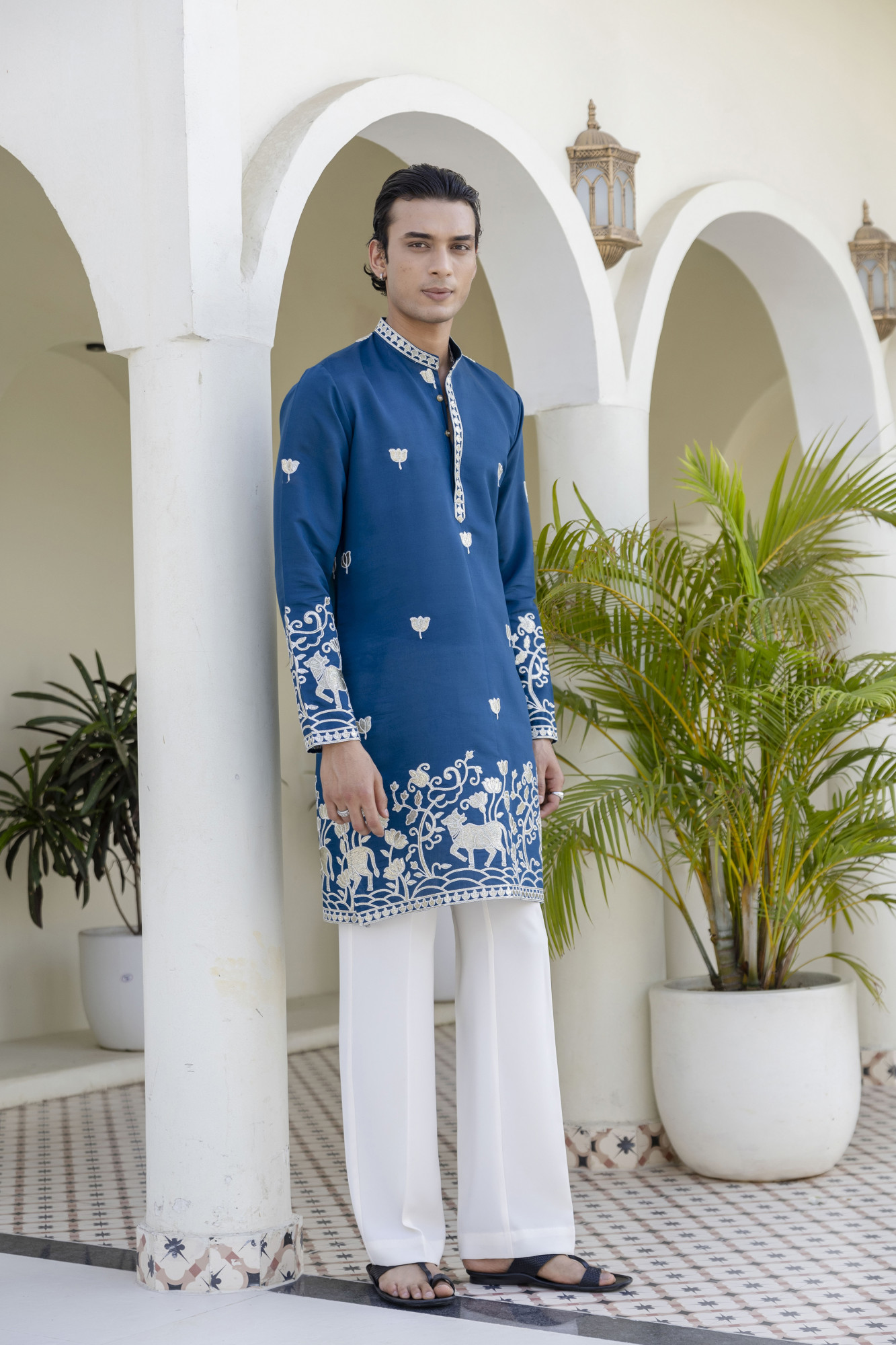 Foil Embroidered Kurta In Blue