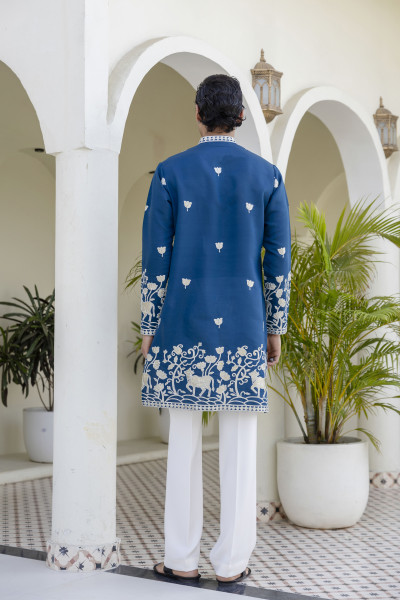 Foil Embroidered Kurta In Blue