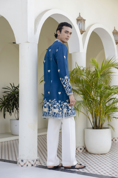 Foil Embroidered Kurta In Blue
