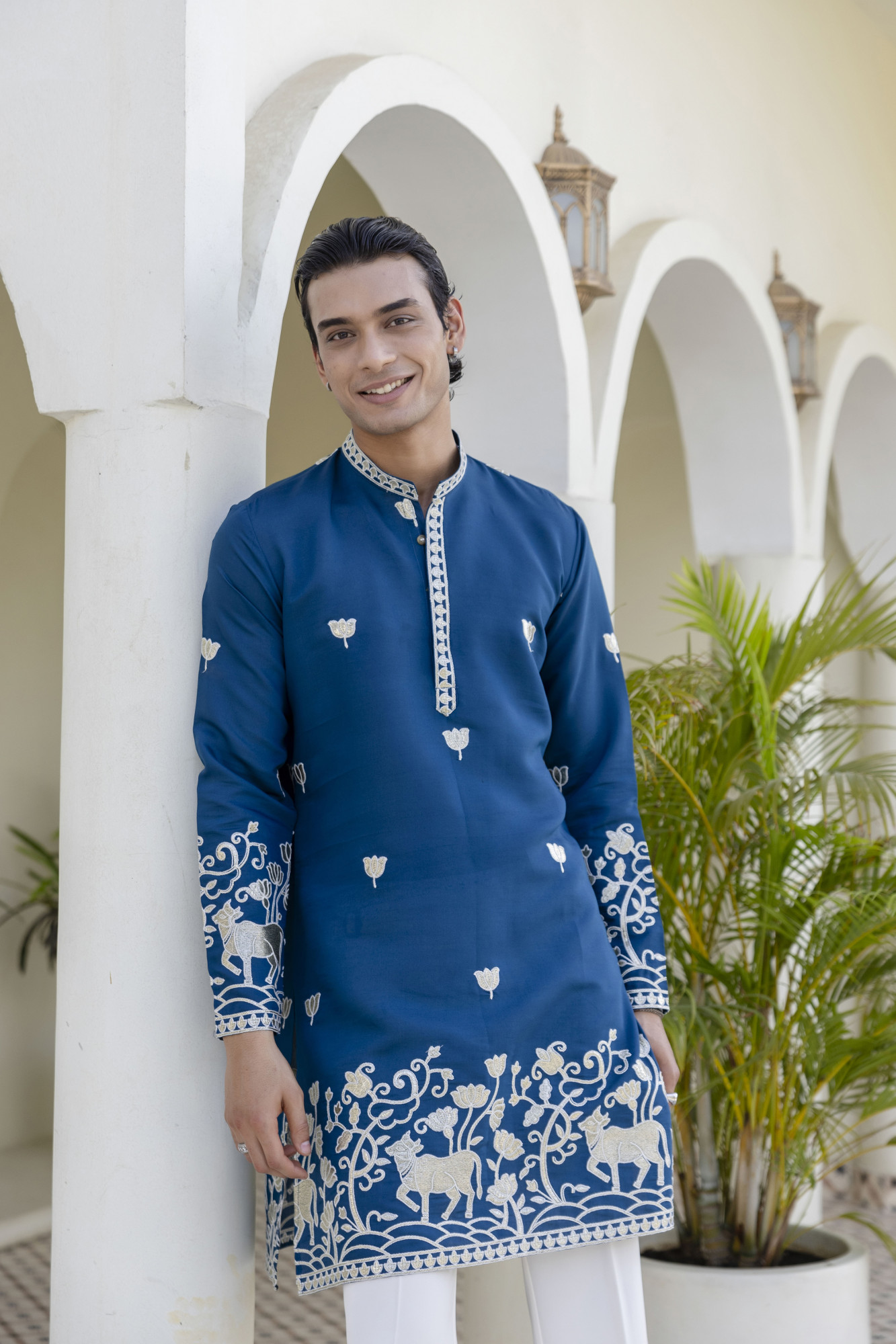Foil Embroidered Kurta In Blue