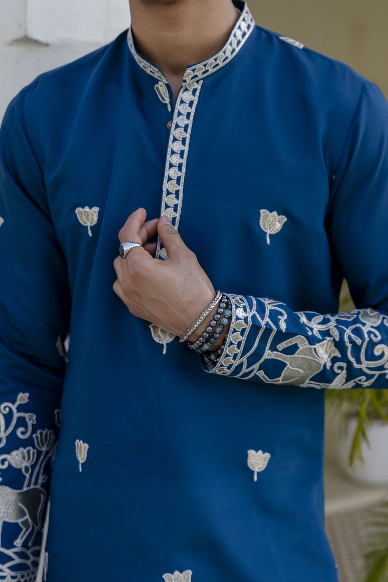 Foil Embroidered Kurta In Blue