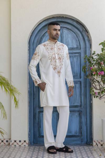 Neck Embroidered Kurta In Armani