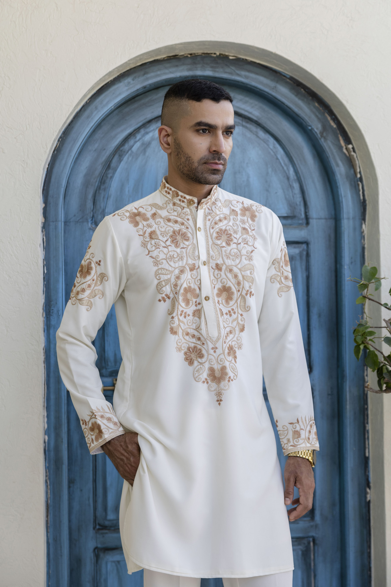 Neck Embroidered Kurta In Armani