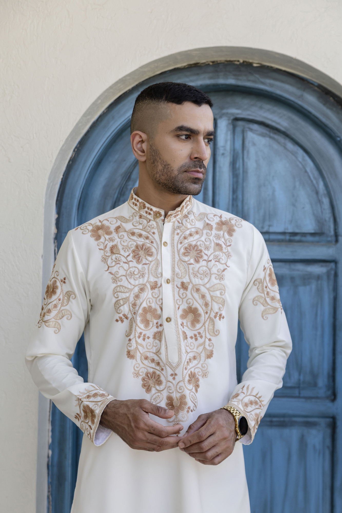 Neck Embroidered Kurta In Armani