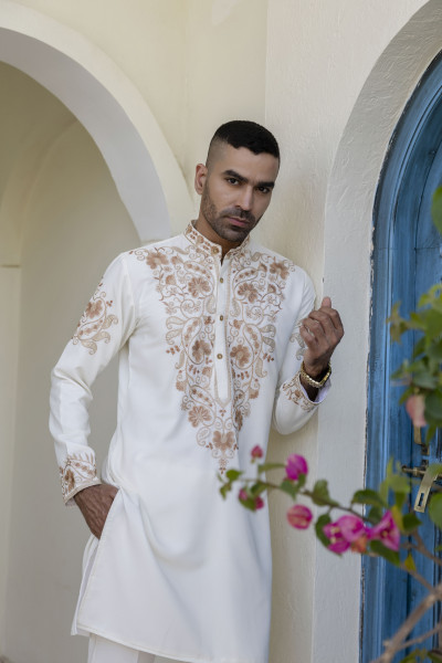 Neck Embroidered Kurta In Armani