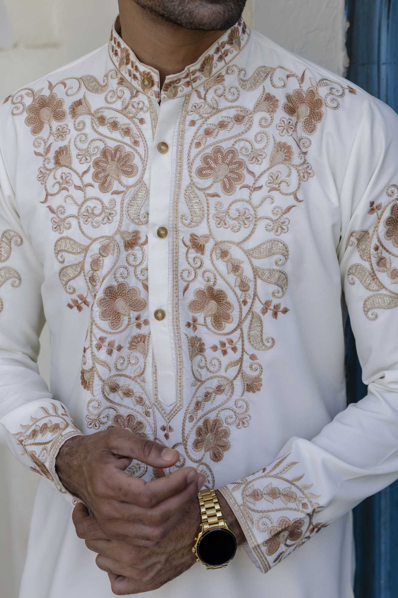 Neck Embroidered Kurta In Armani