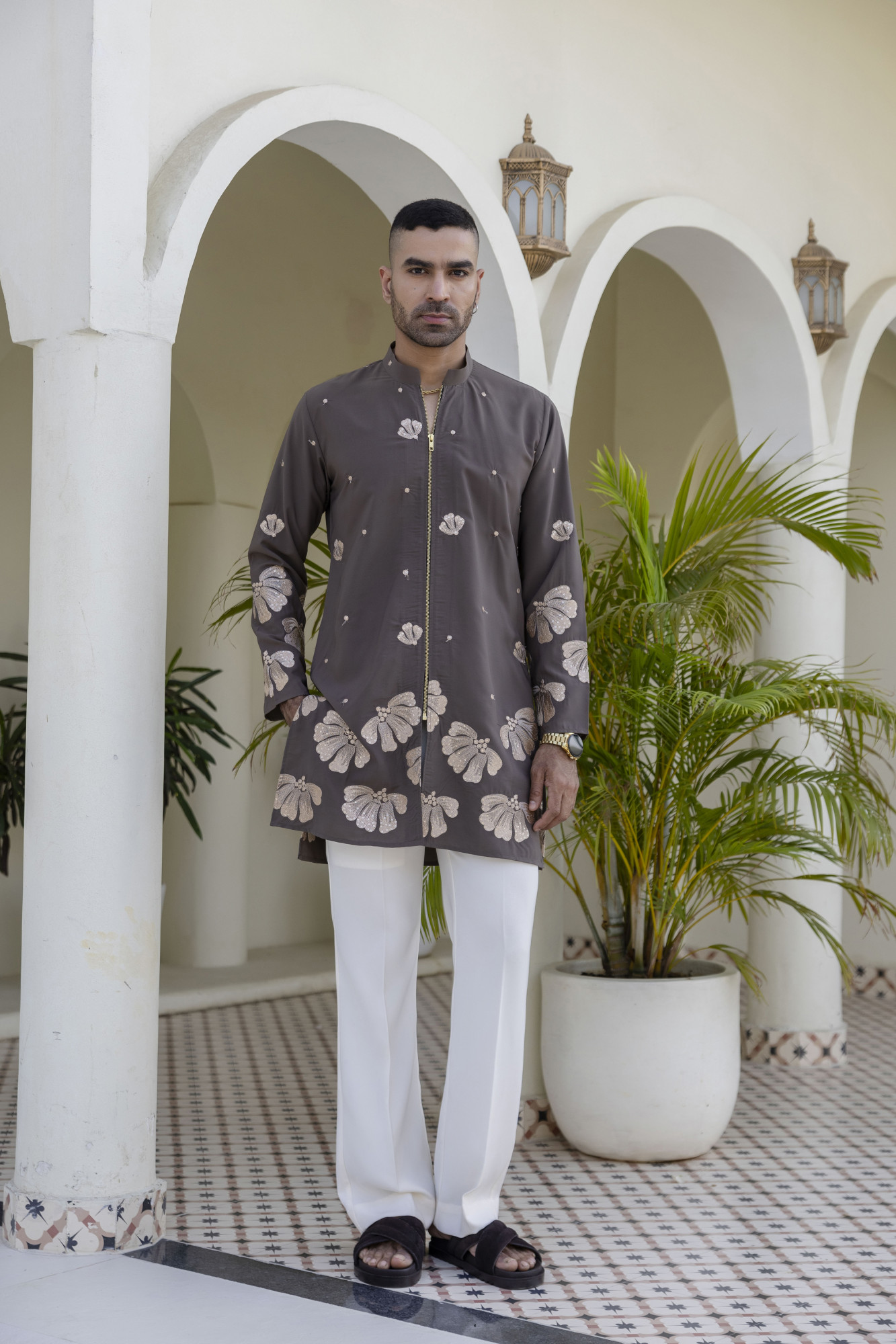 Embroidered Chained Kurta In Armani