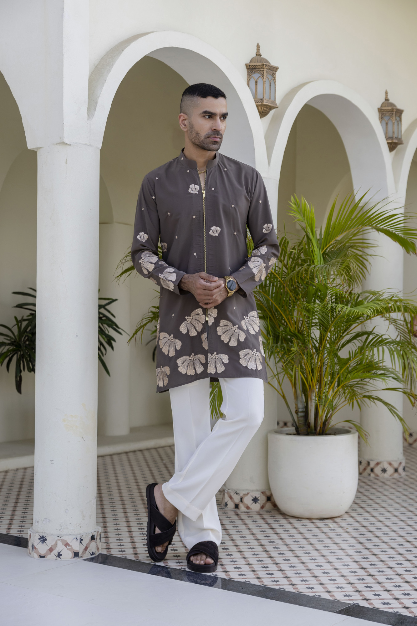 Embroidered Chained Kurta In Armani