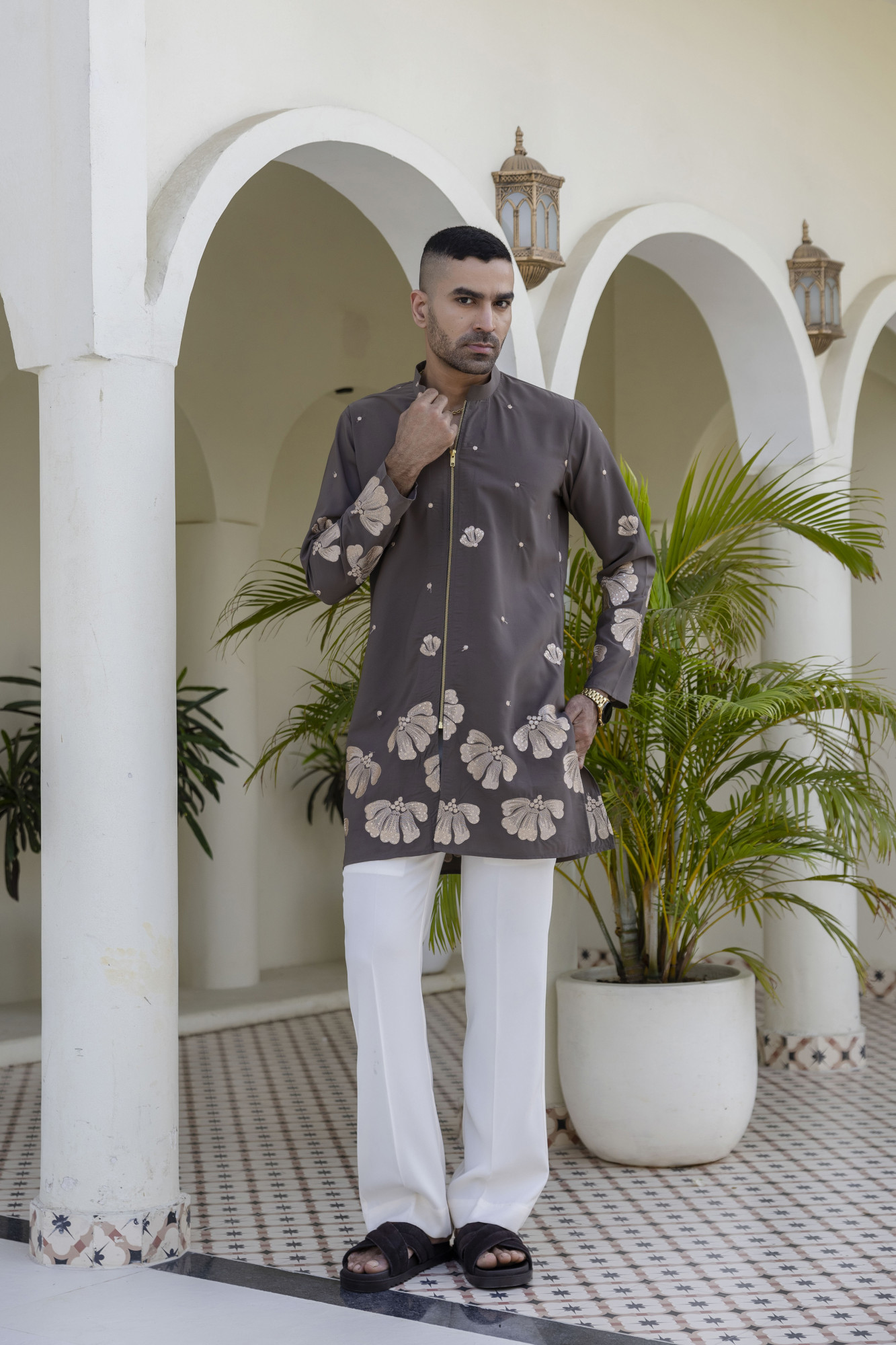 Embroidered Chained Kurta In Armani