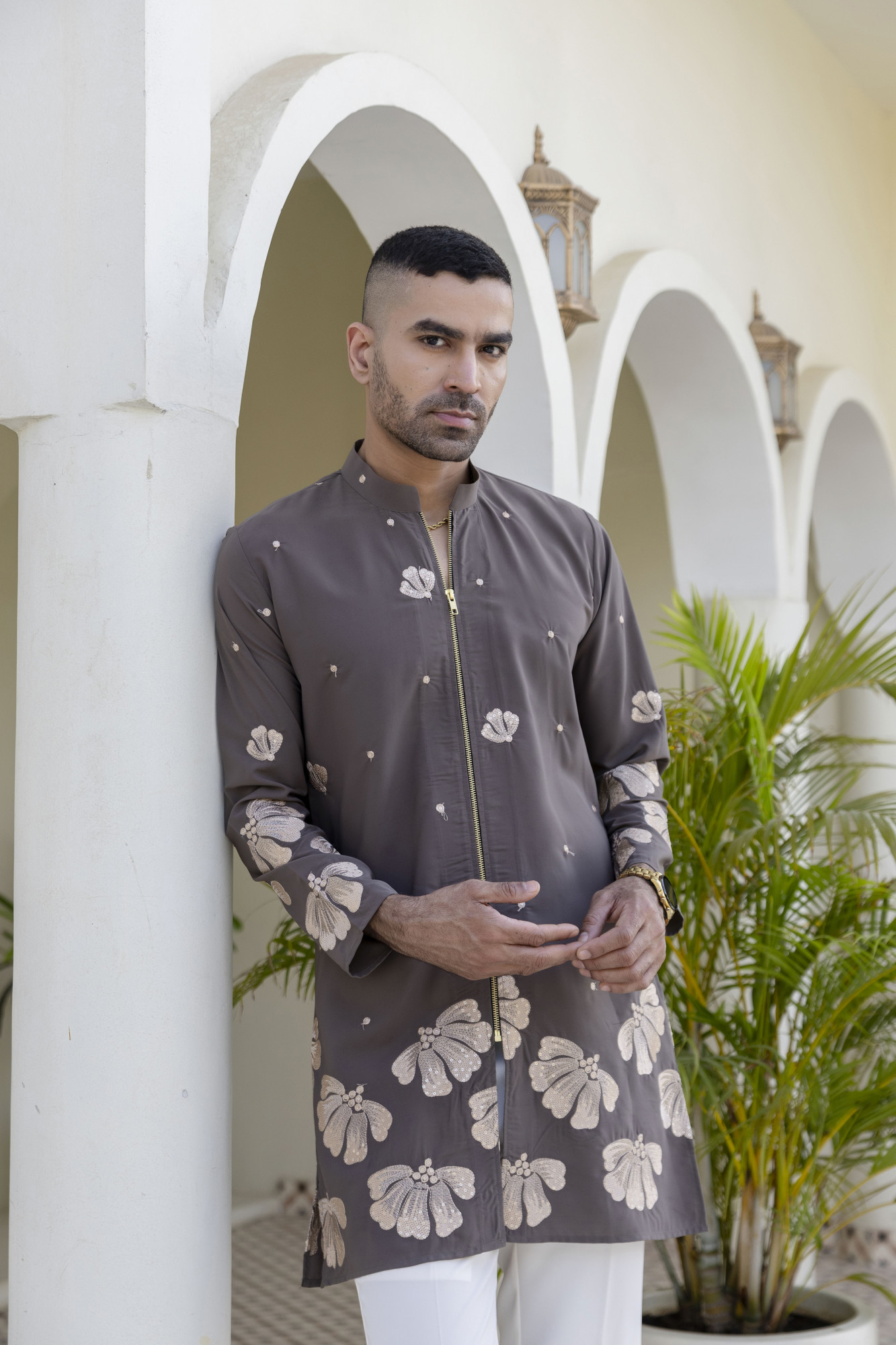 Embroidered Chained Kurta In Armani
