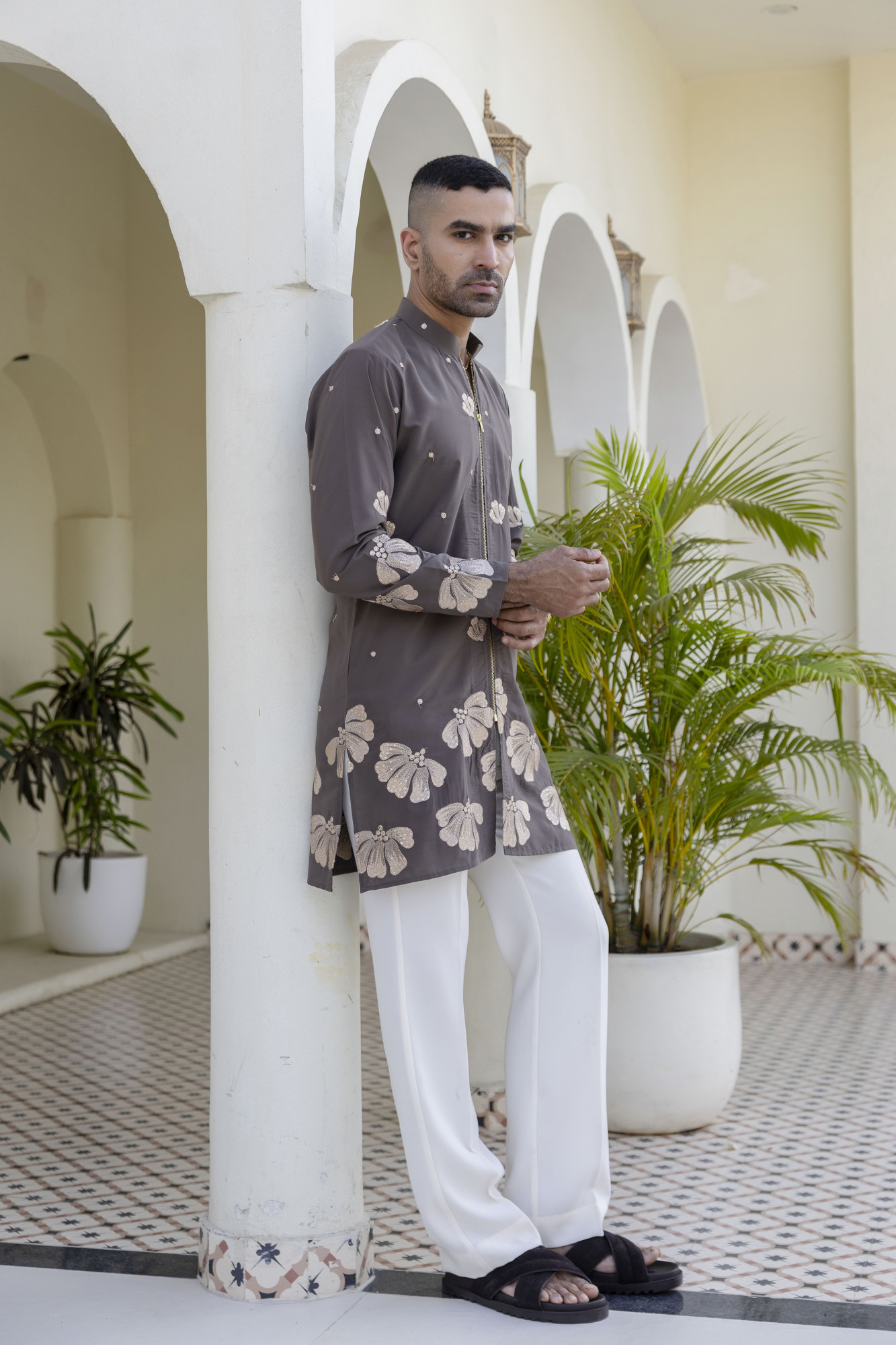 Embroidered Chained Kurta In Armani