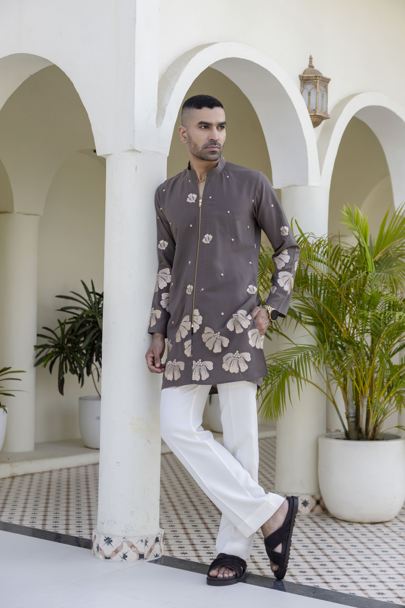 Embroidered Chained Kurta In Armani