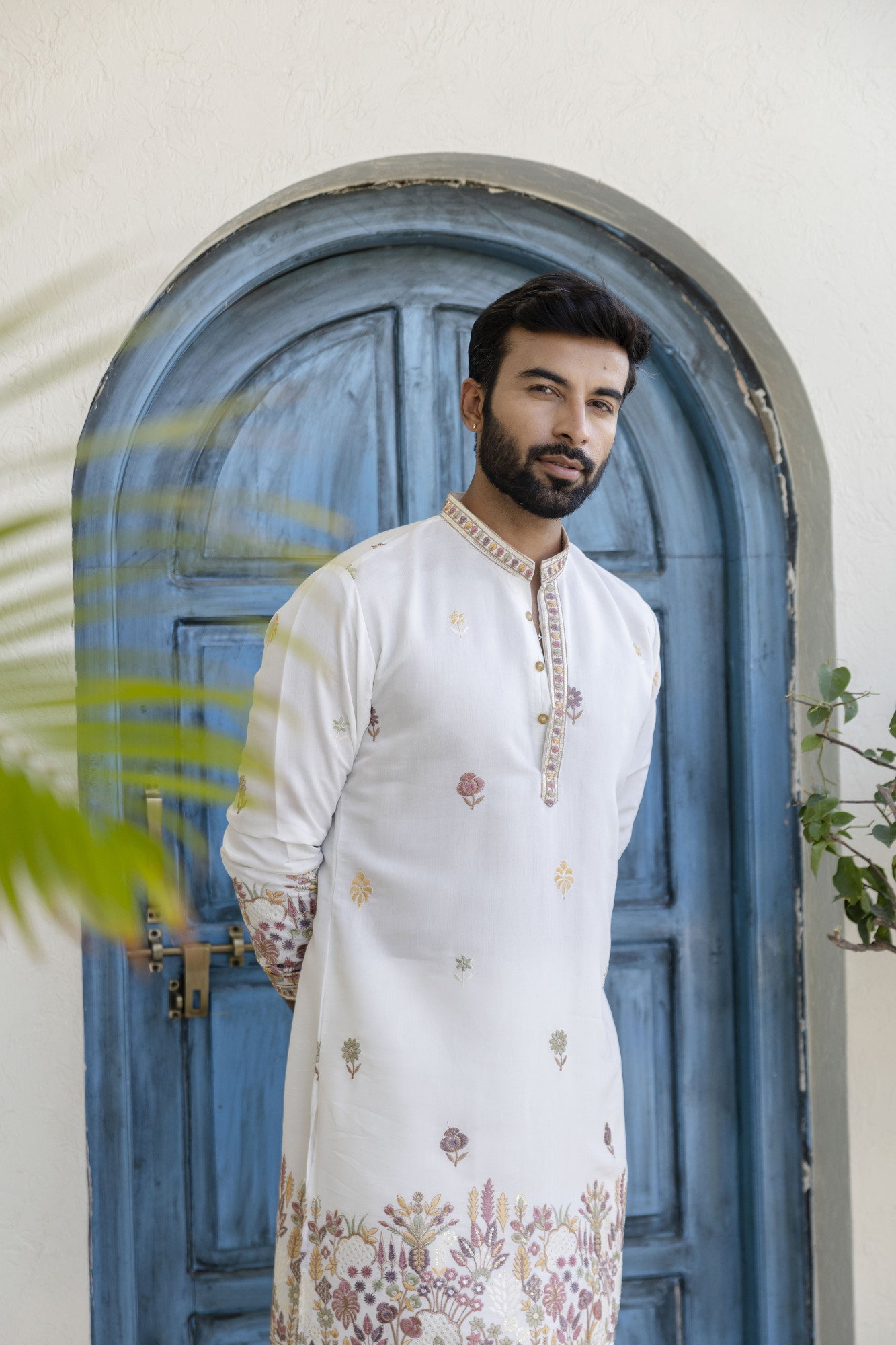 Embroidered Border Work Kurta In White