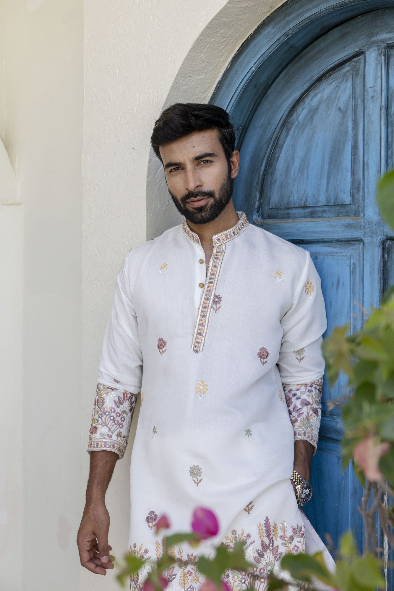Embroidered Border Work Kurta In White