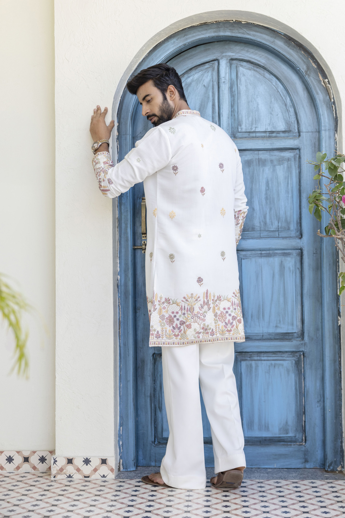 Embroidered Border Work Kurta In White
