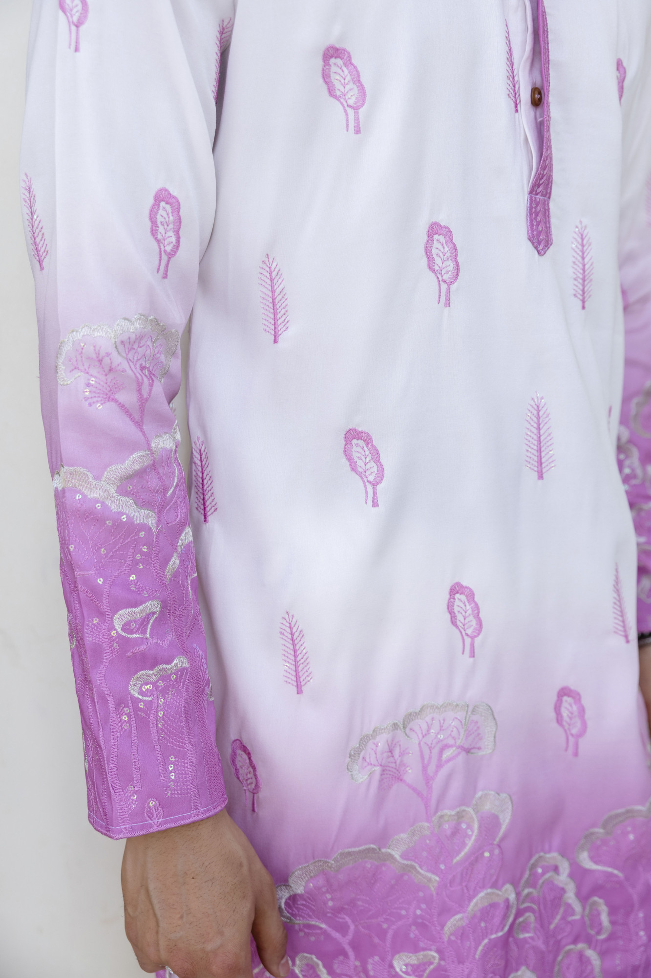 Ombre Embroidered Kurta In Pink